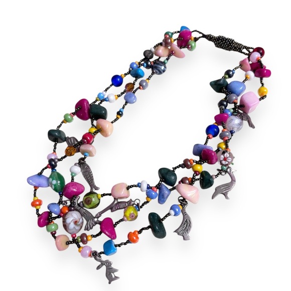 Multi-Strand Beaded Necklace - Charms, Semi-Precious Stones, Glass & Cze… - Picture 3 of 4